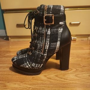 Black And White Plaid Bootie